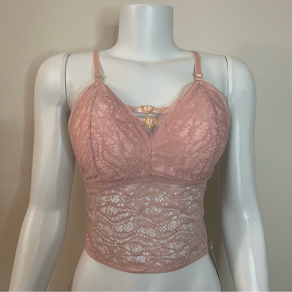 Light pink lace long line removable pads strappy  bralette